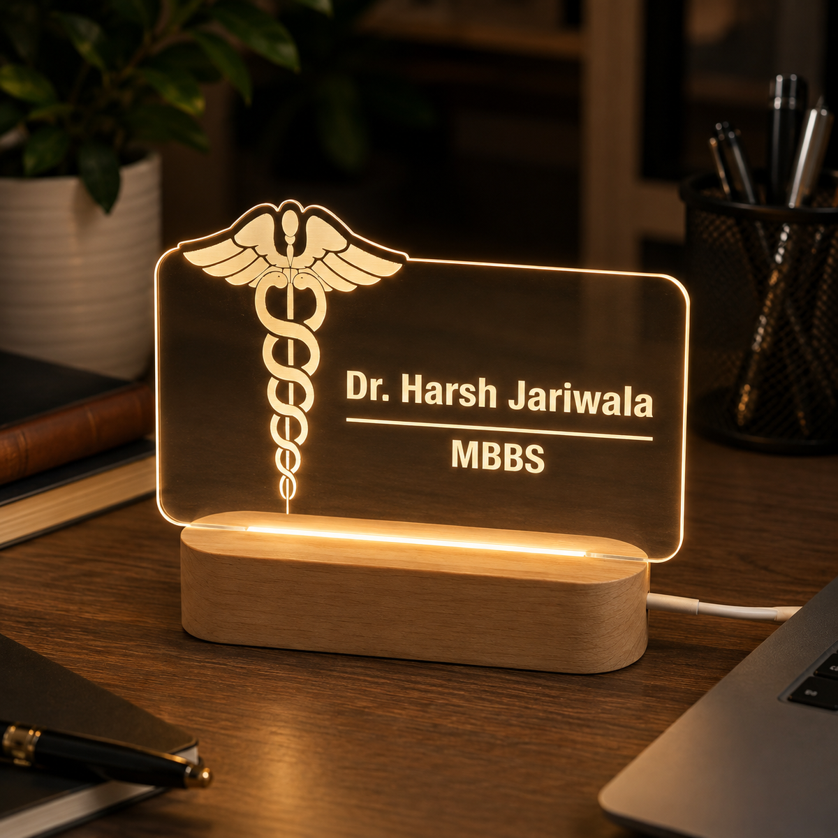 Desk Name Plate With LED Light For DOCTOR